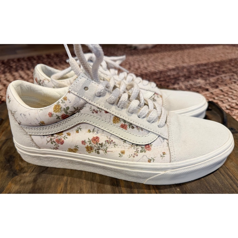 Vans Old Skool Floral Cream Suede Low Top Sneakers Womens 9 500714